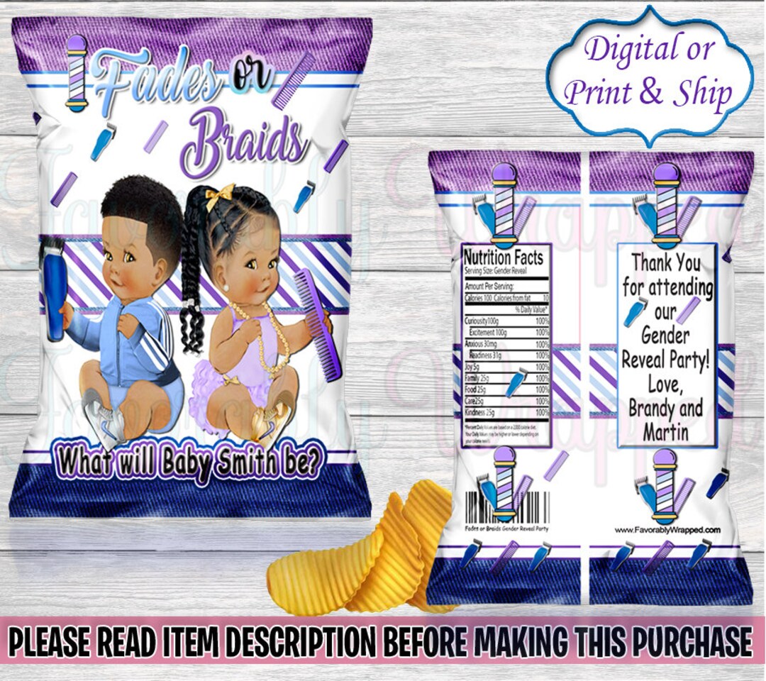Fades or Braids Chip Bag fades or Braids Gender Reveal purple or Blue