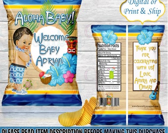 Aloha Baby Chip Bag-Hawaiian Chip Bag-Luau Chip Bag-Luau Party-Aloha-Luau Birthday-Hawaiian Birthday-Tropical Birthday-Hawaiian Baby Shower