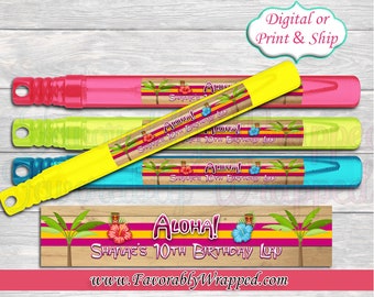Aloha Bubble Wand Labels-Hawaiian Bubble Wand Labels-Luau Party-Aloha Party-Luau Birthday-Hawaiian Birthday Party-Tropical Birthday