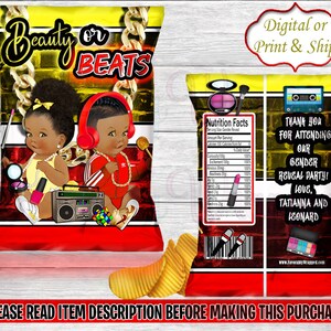 Beauty or Beats Chip Bag-Beauty or Beats Gender Reveal Party-Beauty or Beats Treat Bag-Hip Hop Chip Bag-90&#39;s Chip Bag-80&#39;s Chip Bag