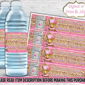 Royal Princess Water Label-Royal Princess Baby Shower-Royal Princess Party Favors-Princess Water Label-Prince Chip Bag-Royal Water Label