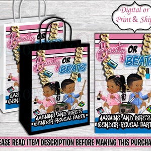Beauty or Beats Gift Bag-Beauty or Beats Gender Reveal-Pink or Blue Gender Reveal-Beauty or Beats Treat Bag-Beauty or Beats Favor Bag