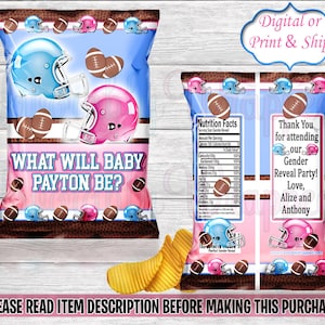 Football Chip Bag-Football Gender Reveal Chip Bag-Touchdowns or Tutus-Quarterback or Cheerleader-Football Treat Bag-Football Baby Shower