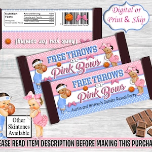 Free Throws or Pink Bow Chocolate Bar Wrapper-Free Throws or Pink Bows Gender Reveal Party-Free Throws or Pink Bows-Free Throws or Pink Bows