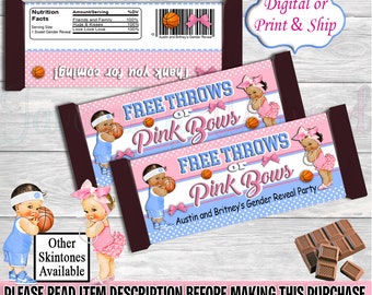 Free Throws or Pink Bow Chocolate Bar Wrapper-Free Throws or Pink Bows Gender Reveal Party-Free Throws or Pink Bows-Free Throws or Pink Bows