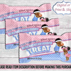 Free Throws or Pink Bows Rice Krispie Treat-Free Throws or Pink Bows Gender Reveal Party-Free Throws or Pink Bows Chip Bag