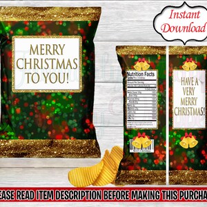 Christmas Chip Bag-Santa Claus Chip Bag-Merry Christmas Chip Bag-Christmas Instant Download-Christmas Favor Bag-Christmas Treat Bag