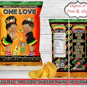 One Love Gender Reveal Chip Bag-Reggae Party-One Love Party-One Love Birthday-One Love Favor Bag-Reggae Chip Bag-Jamaican Chip Bag