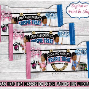 Beauty or Beats Rice Krispie Treat-Beauty or Beats Gender Reveal Party-Beauty or Beats Chip Bag-Find'n Out Chip Bag-Krispie Treat Wrapper