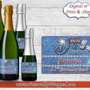 Denim and Diamonds 21st Birthday Champagne Labels-Denim Labels-Denim and Diamonds-21st Birthday-Champagne Labels-Denim Party-50th Birthday