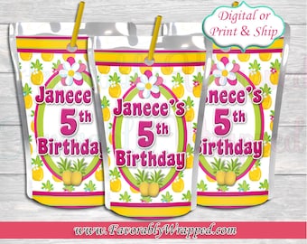 Pineapple Juice Labels-Hawaiian Juice Labels-Luau Party-Aloha Party-Luau Birthday-Hawaiian Birthday Party-Tropical Birthday-Tropical Party
