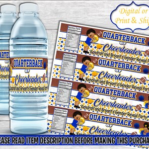 Etichetta per acqua per quarterback o cheerleader-Rivelazione del sesso per quarterback o cheerleader-Tocca o sacchetto per patatine in tutù-Rivelazione del sesso per touchdown o tutù