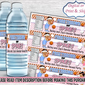 Free Throws or Spikes Water Label-Basketballs or Volleyballs Water Label-Volleyball Water Label-Basketball Water-Free Throws or Pink Bows