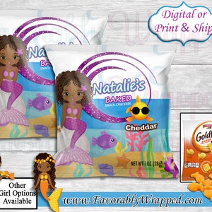 Mermaid Birthday Goldfish Cracker Wrappers-Mermaid Goldfish Crackers-African American-Mermaid Birthday-Mermaid Party-Splish Splash Birthday