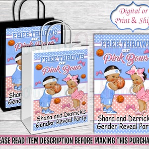 Free Throws or Pink Bows Gift Bag-Free Throws or Pink Bows Gender Reveal-Pink or Blue Gender Reveal-Free Throws or Pink Bows Chip Bag