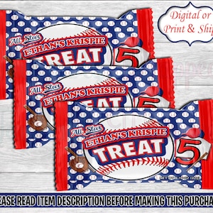 Baseball Reis Krispie Treat-All Star Chip Bag-Softball Chip Bag-Baseball Chip Bag-Baseball Geburtstag-Reis Krispie Wrapper-Sport Chip Bag