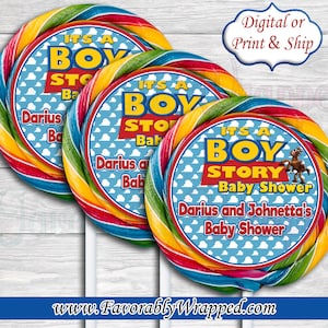 C’est une histoire de garçon Tourbillon Pop -Toy Story Baby Shower Lollipop-C’est un garçon Story Chip Bag-Toy Story Baby Shower-Lollipop Label-C’est une fille-C’est un garçon