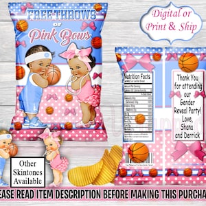 Free Throws or Pink Bow Chip Bag-Free Throws or Pink Bows Gender Reveal Party-Free Throws or Pink Bows Decorations-Free Throws or Pink Bows