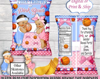 Free Throws or Pink Bow Chip Bag-Free Throws or Pink Bows Gender Reveal Party-Free Throws or Pink Bows Decorations-Free Throws or Pink Bows