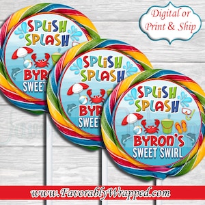 Splish Splash Lollipop Labels-Beach Party Lollipop Label-Lavendel Party Chip Bag-Beach Geburtstagsparty-Schwimmbad-Party-Geburtstag-Splish Splash Geburtstag