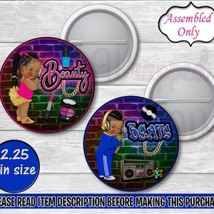 Beauty or Beats Button Pins-Beauty or Beats Gender Reveal Pins-Beauty or Beats Chip Bag-Hip Hop Chip Bag-90&#39;s Chip Bag-80&#39;s Chip Bag