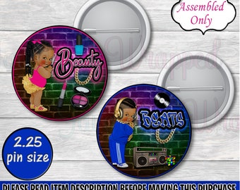 Beauty or Beats Button Pins-Beauty or Beats Gender Reveal Pins-Beauty or Beats Chip Bag-Hip Hop Chip Bag-90's Chip Bag-80's Chip Bag
