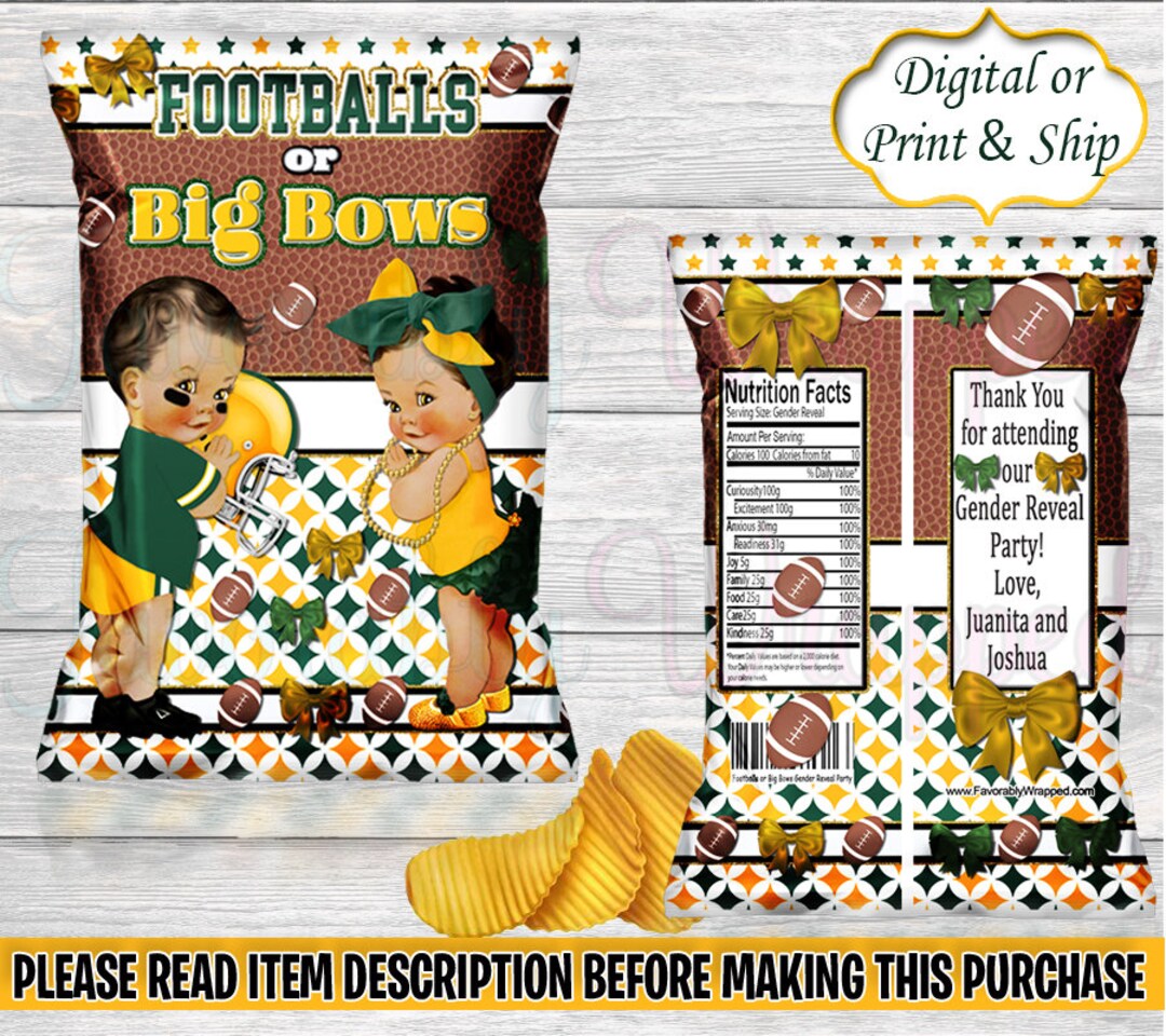 Footballs or Big Bows Chip Bagquarterback or Cheerleader Gender Reveal