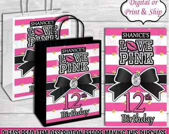Victoria Secret Pink Sweet 16 Gift Bag Label-VS Pink Birthday-VS Pink Party-VS Birthday Party-Pink Party Gift Bag-Gift Bag Label
