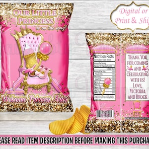 Royal Princess Chip Bag-Royal Princess Baby Shower-Royal Princess Party Favors-Princess Treat Bag-Royal Princess Favor Bag-Princess Chip Bag