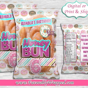 Donut Honey Bun Wrappers-Donut Birthday-Donut Party-Chip Bag-Honey Bun Wrappers-Donut Treat Bag-Chip Bag Label-Donut Party Favor-Honey Bun