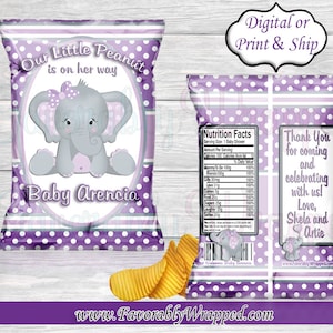 Elephant Chip Bag-Our Little Peanut Baby Shower-Baby Elephant Baby Shower-Elephant Baby Shower-It&#39;s a Boy-Our little Peanut Chip Bag