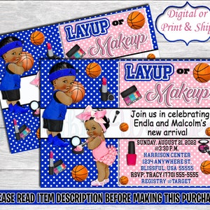 Layup or Makeup Invitation-Layup or Makeup Gender Reveal-Layup or Makeup Chip Bag-Free Throws or Pink Bows Chip Bag-Free Throws or Pink Bows