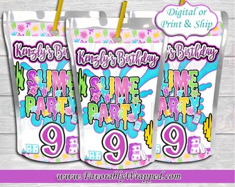 Slime Juice Labels-Slime Birthday-Slime Party-Juice Pouch Labels-Slime Party Favors-Glow Birthday Party-Glow Party