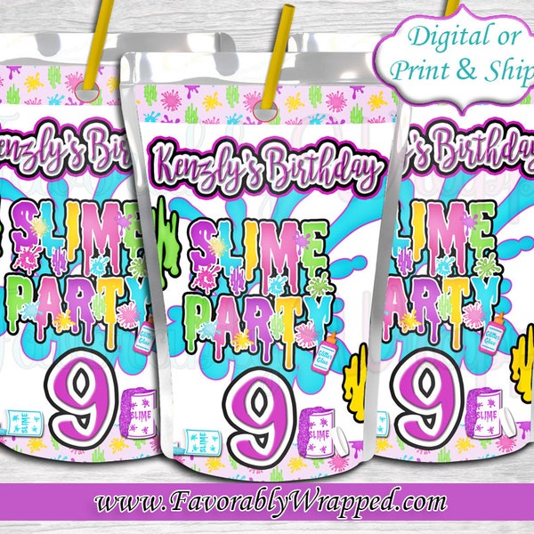 Slime Juice Labels-Slime Birthday-Slime Party-Juice Pouch Labels-Slime Party Favors-Glow Birthday Party-Glow Party