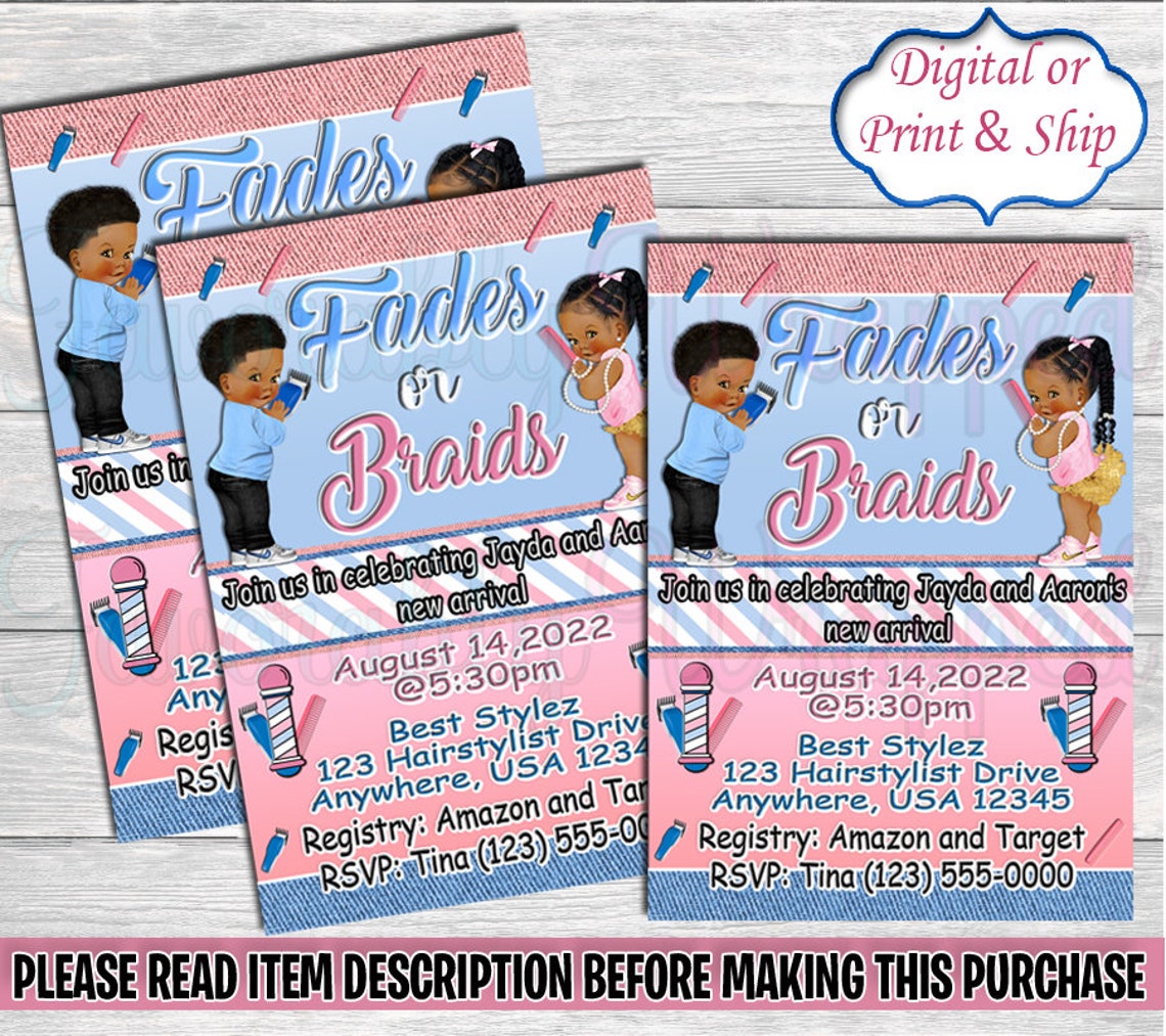 Fades or Braids Invitationfades or Braids Gender Revealfades Etsy