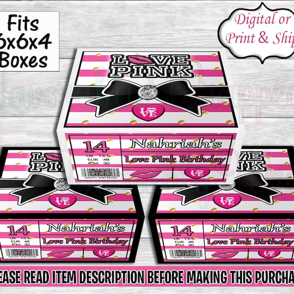 Love Pink Shoe Box Labels-Victoria Secret Box-Victoria Secret Pink Chip Bag-VS Pink Party-Shoe Box Labels-Box Label-Pink Party-Pink Birthday