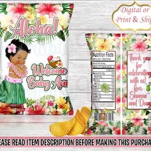 Aloha Baby Chip Bag-Hawaiian Chip Bag-Luau Chip Bag-Luau Party-Aloha-Luau Birthday-Hawaiian Birthday-Tropical Birthday-Hawaiian Baby Shower