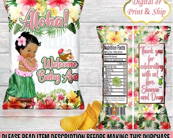 Aloha Baby Chip Bag-Hawaiian Chip Bag-Luau Chip Bag-Luau Party-Aloha-Luau Birthday-Hawaiian Birthday-Tropical Birthday-Hawaiian Baby Shower