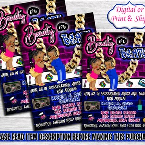 Beauty or Beats Invitation-Beauty or Beats Gender Reveal Party-Beauty or Beats-FindN Out Chip Bag-Beauty or Beats Chip Bag-Invitation