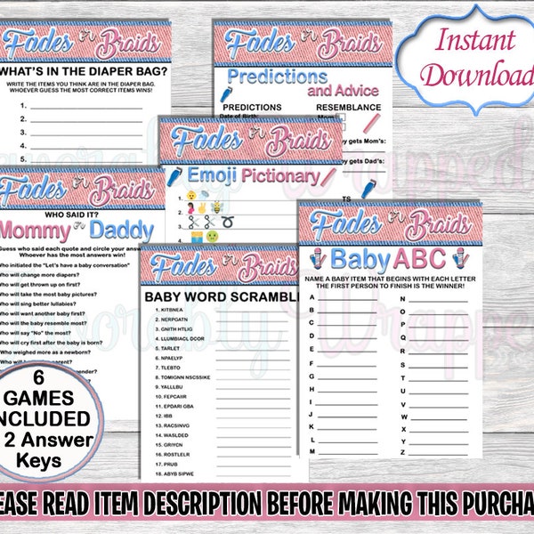 Fades or Braids Gender Reveal Games-Printable Games-Digital Games-Games Set-Pink and Blue Gender Reveal-Fades or Braids Chip Bag