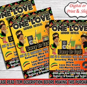 One Love Invitation-One Love Gender Reveal Party-One Love Chip Bag-Invitation-Jamaican Invitation-Reggae Invitation-African Invitation