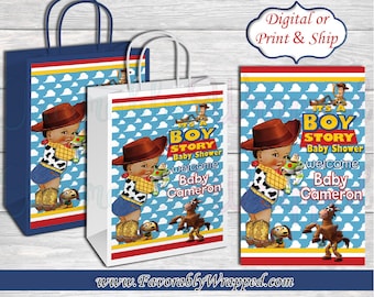 Presentpåse "It's a Boy Story" - Toy Story babyshower-etiketter - Presentpåse-etiketter - Toy Story babyshower - Babyshower - Det är en pojke - Det är en flicka