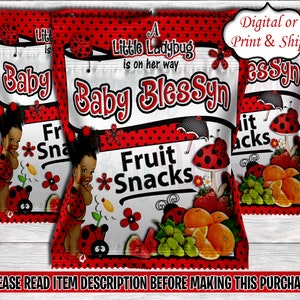 Ladybug Fruit Snack Wrappers-Ladybug Baby Shower-Ladybug Birthday-Fruit Snacks Labels-Ladybug Party Favors-Ladybug Baby Shower