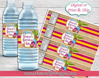 Aloha Water Labels-Hawaiian Water Labels-Luau Party-Aloha Party-Luau Birthday-Hawaiian Birthday Party-Tropical Birthday-Luau Water label