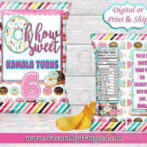 Donut Chip Bags-Donut Birthday-Donut Party-Chip Bag-Favor Bags-Donut Treat Bag-Chip Bag Labels-Donut Party Favors