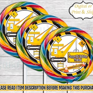Construction Swirl Pop-Construction Lollipop-Construction Chip Bag-Lollipop Label-Dump Truck Lollipop label-Construction Birthday