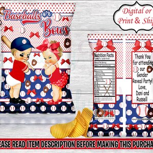 Baseball oder Bows Chip Bag-Baseball Chip Bag-Batters oder Bows Chip Bag-Baseball Leckerli Tasche-Baseball oder Bows Gender Reveal