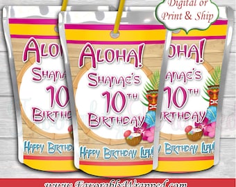Aloha Juice Label-Hawaiian Juice Label-Luau Chip Bag-Luau Party-Aloha Party-Luau Birthday-Hawaiian Birthday Party-Tropical Birthday