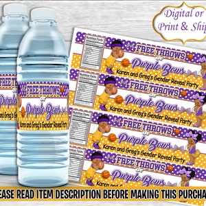 Free Throws or Purple Bows Water Label-Free Throws or Purple Bows Gender Reveal Party-Free Throws or Pink Bows Chip Bag
