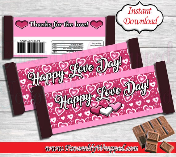 Valentine/'s day chocolate wrapper Happy Valentine/'s Day EDITABLE INSTANT DOWNLOAD Val2
